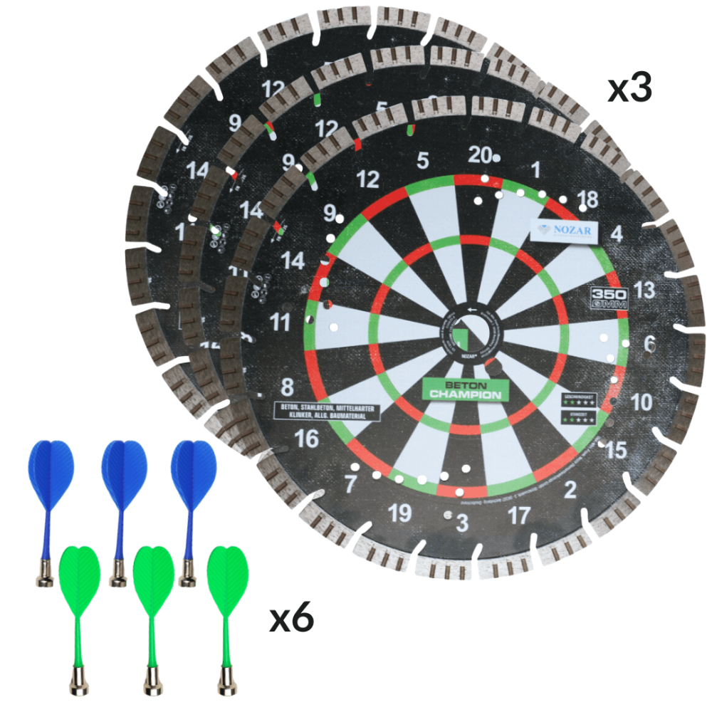 Zestaw Dart - x3 Tarcza diamentowa do kostki brukowej Nozar Beton Champion + x6 dart Zestaw Dart - x3 Tarcza diamentowa do kostki brukowej Nozar Beton Champion + x6 dart