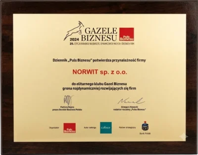 Dyplom Gazele Biznesu 2024 dla NORWIT Sp. z o.o.